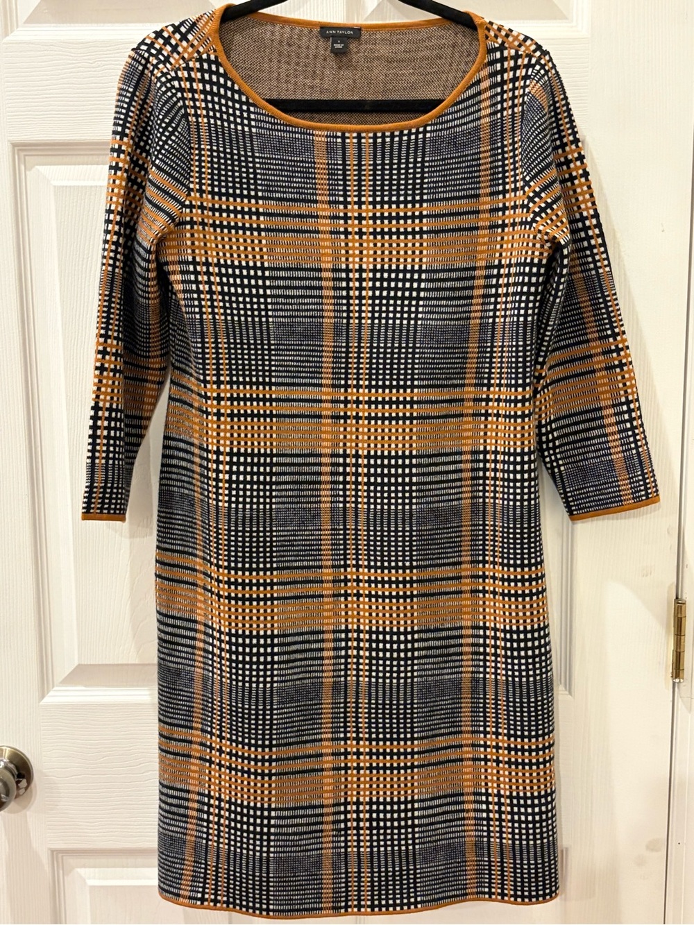 Ann Taylor Mustard and Black Plaid Midi Dress